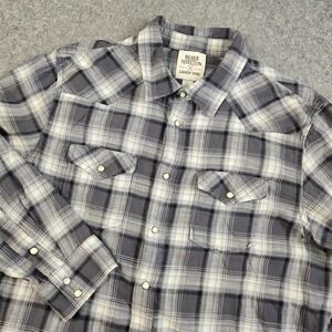 Lands End x Blake Shelton Flannel Shirt Mens L Gray Western Pearl Snap Country